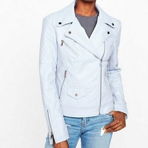 Lt. Blue leather moto jacket. Size Medium